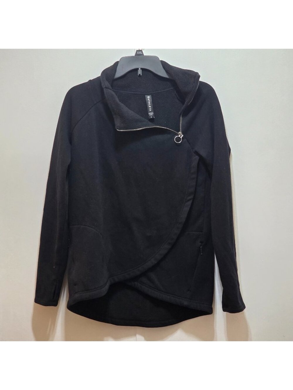 Athleta Black Cozy Karma Asymmetrical Pullover Sweatshirt S Small